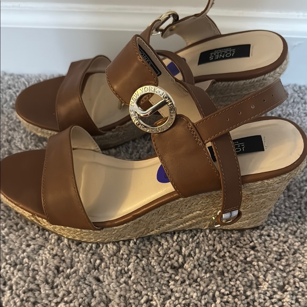 Jones New York Brown Leather Wedge Sandals